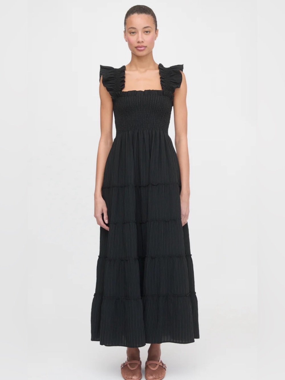 Hill House Black Tiered Maxi Dress with Ruffled Straps